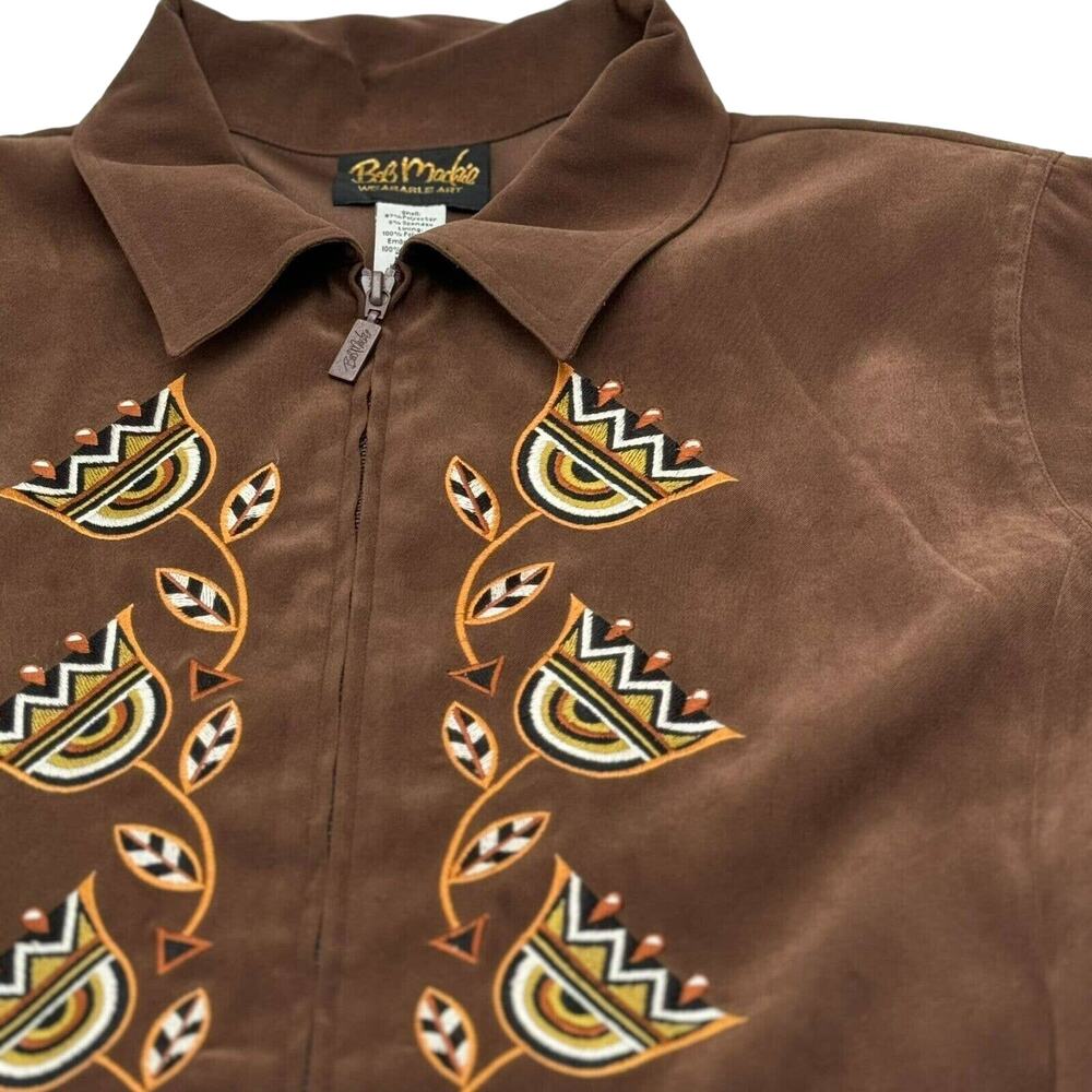 Bob Mackie Wearable Art Women's 1X Brown Embroidered Abstract Floral Jacket